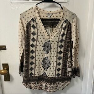 Lucky Brand Women's Long Sleeve Patterned V-Neck Top Size Small
